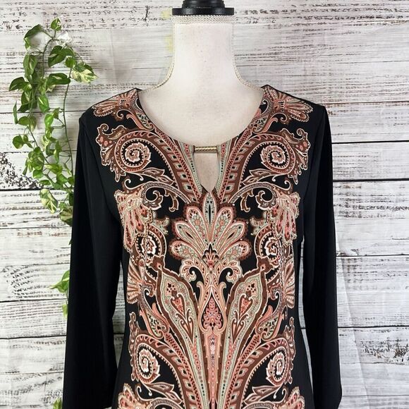 JM Collection DRess size Medium black Brown Paisley Straight Sheath Stretch Knee - Picture 5 of 16